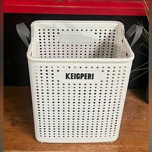 White Perforated Storage Basket with Handles